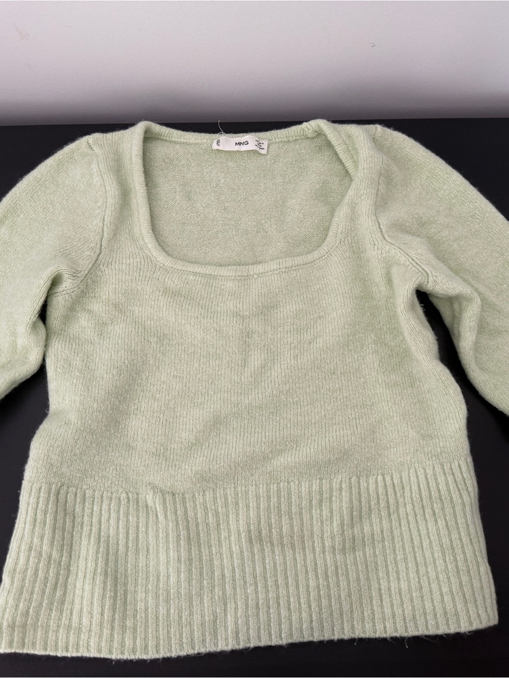 Mango Pale Green Scoop Neck Knit Sweater
